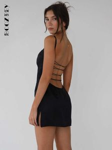 Casual Dresses Boozrey Sexig Cutout Strapless Backless Black Sling A-Line Dress Women Summer 2022 Satin Beach Party Mini Dresses for Women P230322