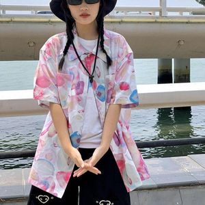 Women's Blouses 2023 Women Pink Floral Button Up Shirt Korean Fashion Casual Harajuku Kawaii Shirts Cardigan Hawaiian Loose Clothing