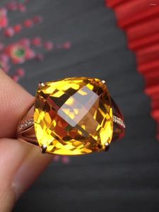 Pierścienie klastra pierścień cytrynowy 18K Złoty AU750 Kształt kwadratowy Około 12,5 mm naturalne kamienie szlachetne na prezent rocznicowy Fine