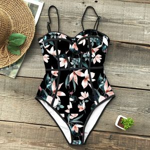 Costume da bagno intero stile estivo per donna Costumi da bagno con stampa di palme Foglie Monokini stampato Costume da bagno Abbigliamento da spiaggia Bain femminile