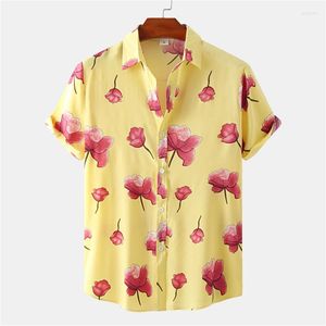 Camicie casual da uomo Uomo hawaiano traspirante per abbigliamento da uomo Camicia abbottonata per vacanze al mare con stampa di fiori di magnolia