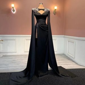 Kadınlar için zarif siyah denizkızı balo elbisesi saten kristaller ünlü parti uzun gece elbise vestido de noche özel yapılmış