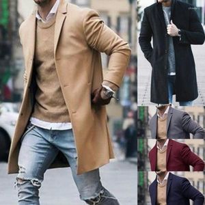 Cappotto di lana da uomo caldo invernale in lana da uomo Capispalla Giacca spessa Peacoat Casual Cappotto lungo monopetto Tinta unita Abbigliamento da uomo