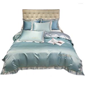 Juegos de cama Cool Washed Silk Luxury Seamless Sheet Quilt Cover Bed Hat Ropa de cama de satén