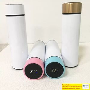 Sublimation Water Bottle With LED Touch Display Temperature 500ml Straight Tumbler Stainless Steel Vacuum Coffee Mug Fetival Party Gift