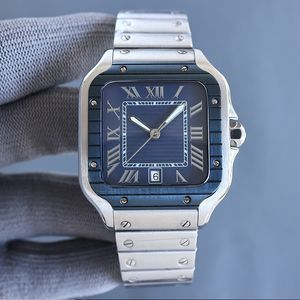 Relógios quadrados de homens de 40 mm Genebra genuína relógios mecânicos de aço inoxidável e tanque de pulseira Data de luxo assistir relógios de pulso masculino Montre de luxue à prova d'água 007