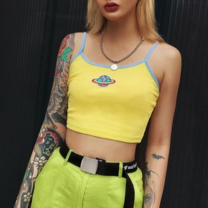 New Women's Sexy Embroidery Short Crop Tank Tops Camisole Vest Unique Hot Summer Sweet Cute Print Casual Crop Tanks Sun-Top