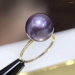 Cluster Rings D518 Pearl Ring Fine Jewelry Solid 18K Gold Round 11-12mm Nature Fresh Water Purple Pearls For Women Presents