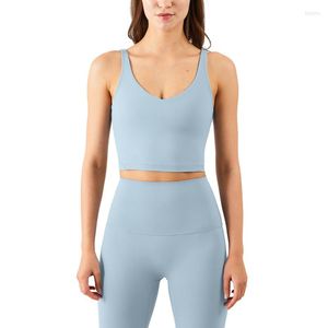 Yoga outfit Vest med bröstkudde kvinnor ärmlös vacker ryggträning tank top som kör 2023 stil gym stockproof sportbh