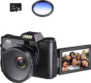 Digital Cameras Ro Lens 4K Camera Flip Screen Selfie Camcorder 48MP Vlog WiFi Webcam Vintage Video Recorder 16x Wide Vinkel 7641