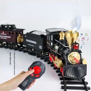 Elettrico RC Track Simulation Train Remote Control Retro Steam Electric Stepless Speed Smoking Giocattoli per bambini 230323