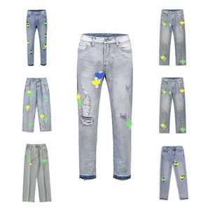 Мужские джинсы Дизайнерские хромированные брюки Джинсовые мужские лоскутные вышивки рваные для трендовых брендовых мотоциклетных брюк Узкие