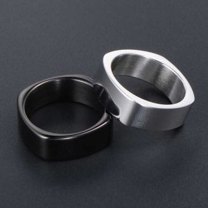 Band Rings Simple Square Rings for Women Men 316L Stainless Steel Rings 2022 Trend Jewelry Black Silvery Titanium Cool Stuff Korean Style AA230323