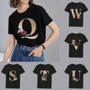 Women's T Shirts Women's Summer Black T-shirt 26 English Letter Printing Series Casual Slim Top Commuter Fashion Harajuku Ladies Short