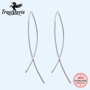 Fascino TrustDavis 100 925 orecchini pendenti in vero argento sterling 105 cm doppio bastone collegato per gioielli da donna per ragazze all'ingrosso DS1426 Z0323