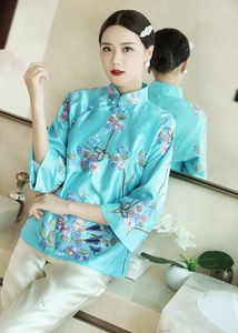 Jackets femininos Spring Design original Design Original estilo chinês floral e pássaros bordados grandes tamanhos de seção curta fora de seção para mulheres