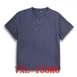 Men's T Shirts Large Size 5XL 6XL 7XL Linen Short Sleeve T-shirt And Shorts Chinese Style Men Vintage Casual Tees Home Oversize Tshirt