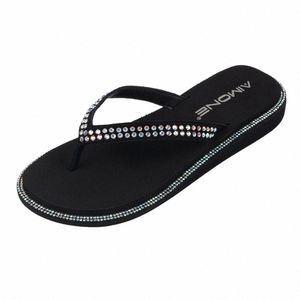 Terlik Aimone Yaz Kadınlar Flip Flops Muriel Kadınlar Çok Volor Rhinestone Düşük Topuk Sandalları Lady Beach Flip Flops Casual Plaj Ayakkabıları D5LE