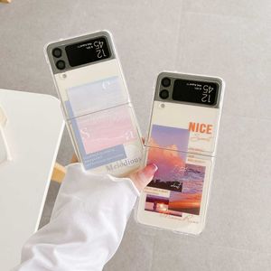 Obudowy telefonu komórkowego Romantyczne ustawienie Sun Beach Wzorka Telefon dla Samsung Galaxy Z Flip 4 3 5G Przezroczysty twardy pokrywę PC Z0324