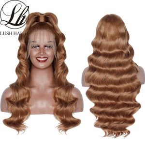 Perucas sintéticas Ginger Lace Wigs Blonde sintético Destaque 13x4x1 Middod t Part Body Wave Gening/Orange for Women 2302227