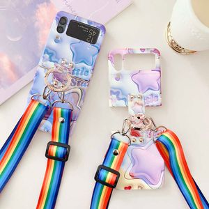 Cell Phone Cases Luxury Blueray 3D Print Cute Rabbit Little Star Phone Case For Samsung Galaxy Z Flip 3 4 5G Back Cover with Crossbody Lanyard Z0324