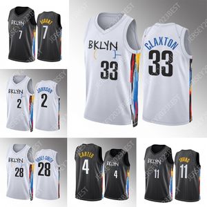 Custom 7 Durant Basketball Jerseys 28 Finney-Smith 11 Irving 2 Johnson 33 Claxton Black White Jersey 2022 2023 City Men Women Youth