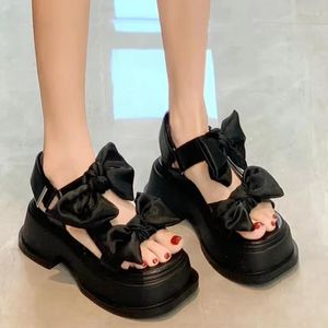 Klänningskor 2023 Summer Fashion Women Sandals Bow Platform Casual Buckle Thick Mid Hells Chunky Slingback Slides Chaussures
