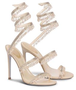 R Caovilla Wedding Dress Sandal JC Women High Heels Shoes Romantic Lady Chandelier Nude Stiletto Sandaler Smycken Sandalies Ankel Stra3192457