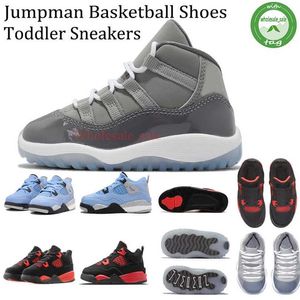 Jumpman 13 Kids Basketball Shoes Cool Grey 11s Starfish Thunder Red 4s University Blue 4 Chicago Babys Toddler Children Outdoor Sneakers Size 22-35AM9J