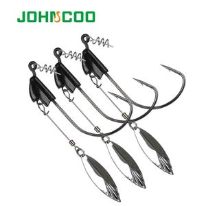 Fishing Hooks JOHNCOO 4pcs Weighted Fishing Hooks with Twist Locks 5.25g 6g 6.5g7.8g 9.4g Jig Head Hook Spinning Blade Wide Crank Fishhooks P230317