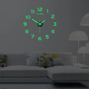Creative Simple Luminous Digital Clock DIY Silent Wall Clock Study Living Room Punch-Free Wall Sticker Clock