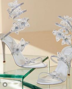 Rene Caovilla Shoes Luxurious Romantic White Sandals Floriane Highest Quality Materials Flowers Strass Top Luxu Party Wedding High Heels Eu35-42