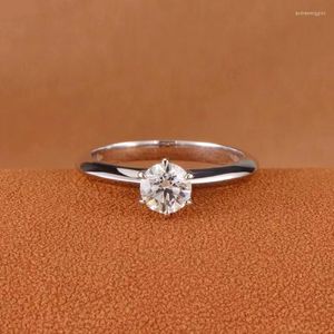 Cluster Rings HTOTOH 5 Moissanite Diamond Round Classic Six Prong S925 Sterling Silver Ring Woman Engagement Wedding Fine Jewelry