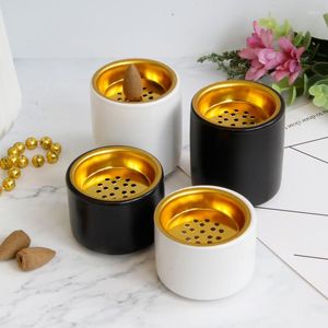 Ljushållare Tealight Holder Ceramic Stand Jar Gold Metal Inlay Home Decor Holiday Gift
