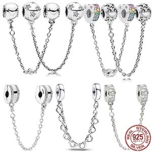 NUOVI ciondoli a catena di sicurezza con clip a cuore in argento sterling 925 con perline originali Pandora braccialetto collana gioielli da donna fai da te regalo