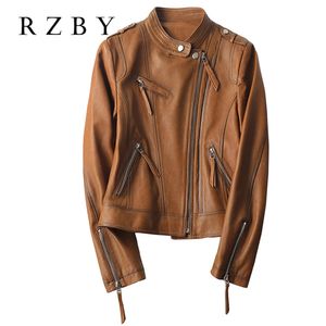 Women's Jackets Sheepskin Leather Jackert Thin Capacete De Moto Stand Collar Tassels Shorts Stylish Zipper Biker Jacket 230324