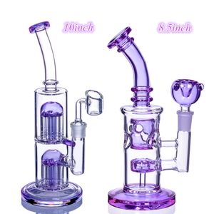 Roxo Verde Fab Egg Bong Double Arm Tree Perc Water Pipe Recycler Oil Rig Bubbler Glass Hookahs com Percolator Pipes 14 mm Joint