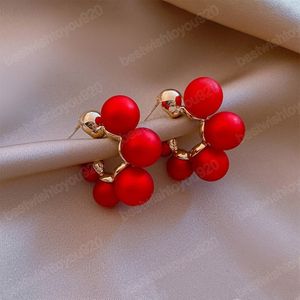 Vintage Rote Perle Runde Silber Farbe Stud Ohrringe Für Frauen Hochzeit Party Elegante Schmuck Mode Zubehör Geschenke