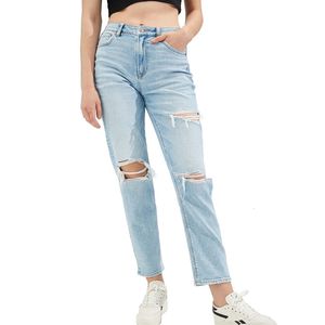 Women's Jean Straight Jeans Fashion Casual Ripped Big Hole Diskloed Denim Pants 230324