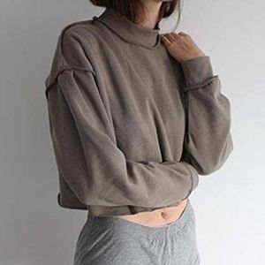 Felpe con cappuccio da donna Felpe Coreane Moda Donna Cropped Stand Collar Pile allentato Cucitura esterna corta Pullover Top Harajuku Drop Shoulder C