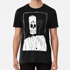 Herren T-Shirts Grim Shirt Fandango Manny Skeleton Game Sketch Schwarz Weiß