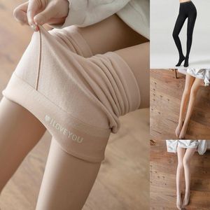 Calzini da donna addensati leggings invernali a vita alta per leggin caldi collant leggin in velluto tinta unita pantaloni in pile elasticizzati grigi