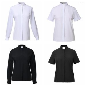 Bluzki damskie koszula duchowna damska bluzka z kołnierzykiem topy kościół pastor biała czarna zakładka jednolita XS-5XL