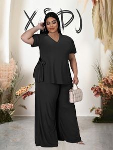 Women's Plus Size Pants Elegant and Blouse Set Fashion Suits Summer Two Piece for Women Matching s Wholesale Drop 230324