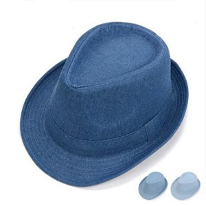 Stingy Brim Hats Classical Denim Top Fedora Hat For Men Steampunk Formal Gentleman Dickens Costume Hats Outdoor Stingy Brim Caps 230324