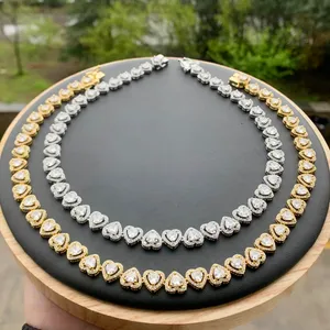 Сердце Теннисная Цепь Колье Ожерелье Micro Paved Iced Out Bling Кубический Цирконий Роскошный В Форме Сердца Прекрасный Шарм Короткое Ожерелье