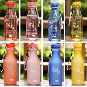 water bottle 500ml Candy-Colored Frosted Leak-proof Plastic Portable Non-breakable Soda Bottle Sealed Water Cup Beverage Water Bottle P230324