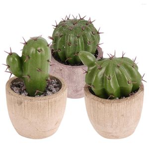 Fiori decorativi 3 pezzi Simulazione Cactus Ornamento Decorazioni per la casa vintage Piante grasse finte Piante verdi Desktop Feel Colla Cactus artificiali