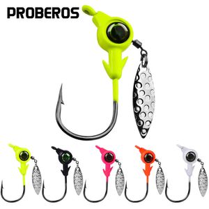 Fiskekrokar Proberos 5st Viktade fiskekrokar 3.5G-5G-7G-10G Jig Head Hook Spinner Spoon Barbed Jigging Fishhook Sequin Fishing Tackle P230317