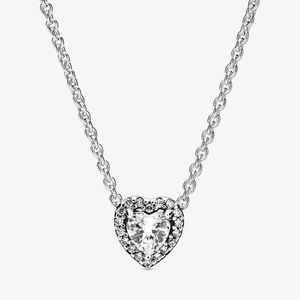 925 Colar de coração elevado de prata esterlina para Pandora CZ Jóias de designer de casamento de diamante para mulheres namorada presente de amor corações